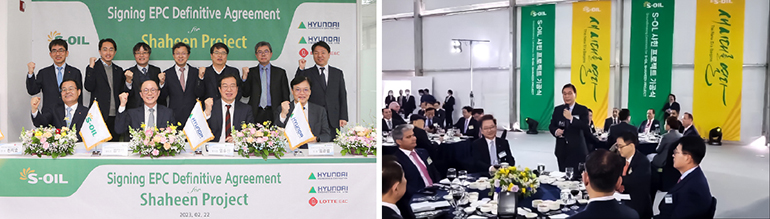 샤힌 프로젝트는 지난 2월 22일 본 계약 체결식(왼쪽)에 이어 3월 9일 기공식(오른쪽)을 진행하며, 본격적인 공사 착공에 들어갔습니다